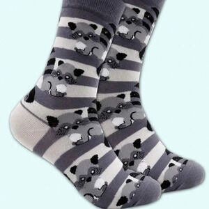 Gray white black raccoon womens crew socks colorful gift activewear